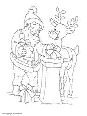 Santa and reindeer Christmas coloring pages