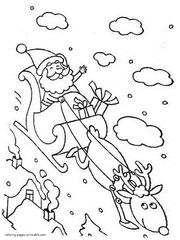 Winter theme. Santa on a sleigh coloring pages