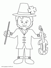 Coloring pages leprechaun with a violin