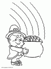 Leprechaun with his full pot. Coloring pages