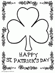 Download St. Patrick's Day coloring pages. Shamrock, Leprechaun, Pot of Gold