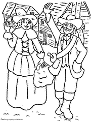 Pilgrims coloring pages for Thanksgiving day