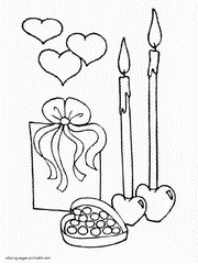 Hearts, candles & candies - valentine coloring pages