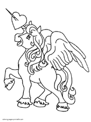 Unicorn coloring page for Valentine's Day Holiday