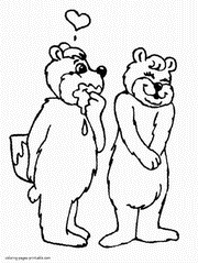 Valentine coloring page. Couple of bears pictures