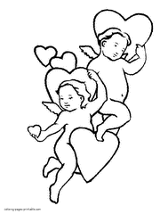 Angels and hearts coloring pages for Valentine's Day