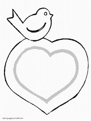Valentine card. Heart and bird. Holidays coloring pages