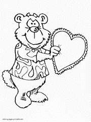 Valentine's day coloring page. Bear with heart