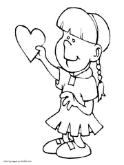 Girl with a Valentine heart - coloring page