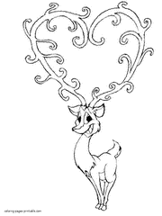 Reindeer coloring page. Valentine's Day