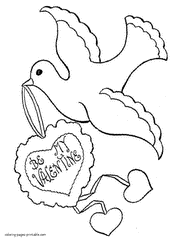 Valentine dove coloring page card to print