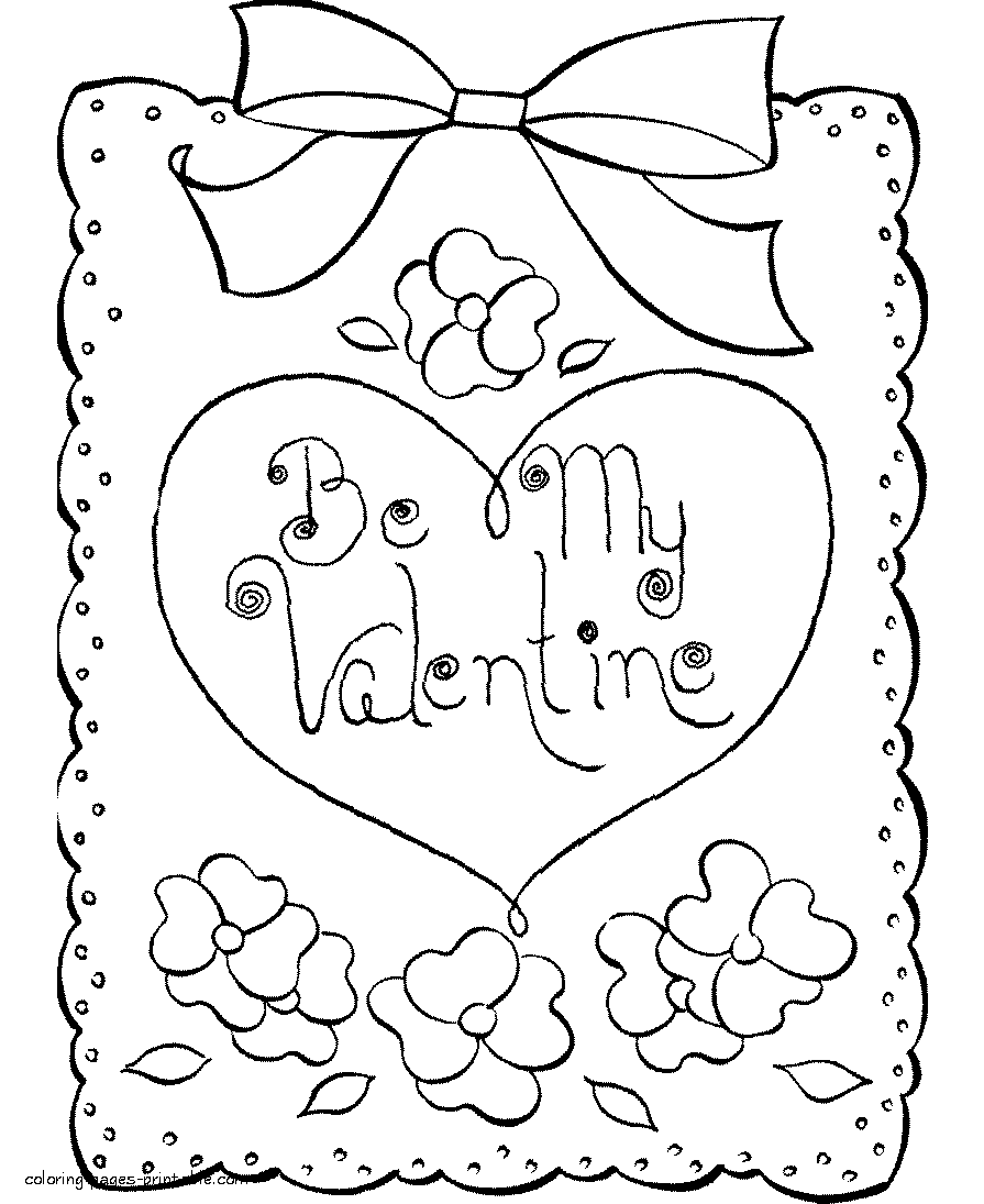 Be my Valentine coloring card for holiday || COLORING-PAGES-PRINTABLE.COM