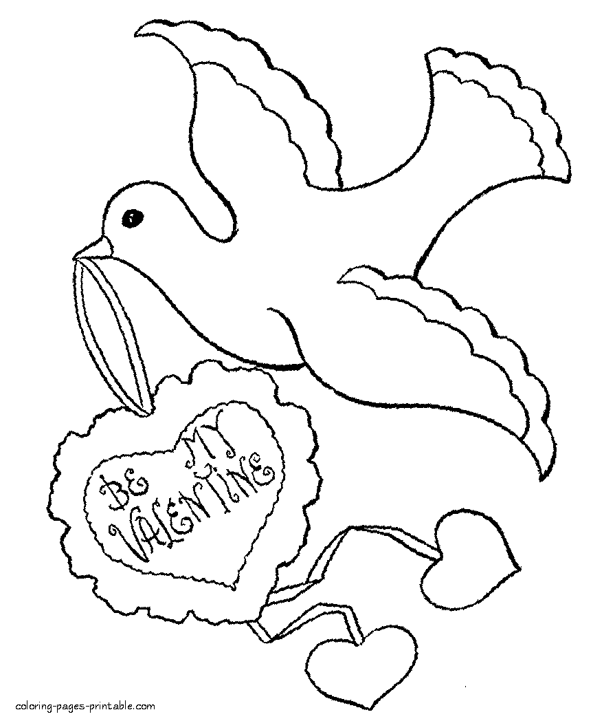 Valentine dove coloring page card to print