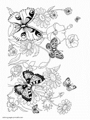 Coloring pages. Flowers and butterflies