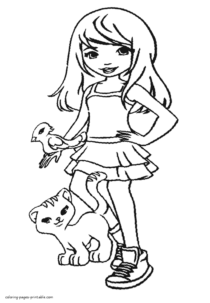 stephanie with her pet coloring page coloring pages