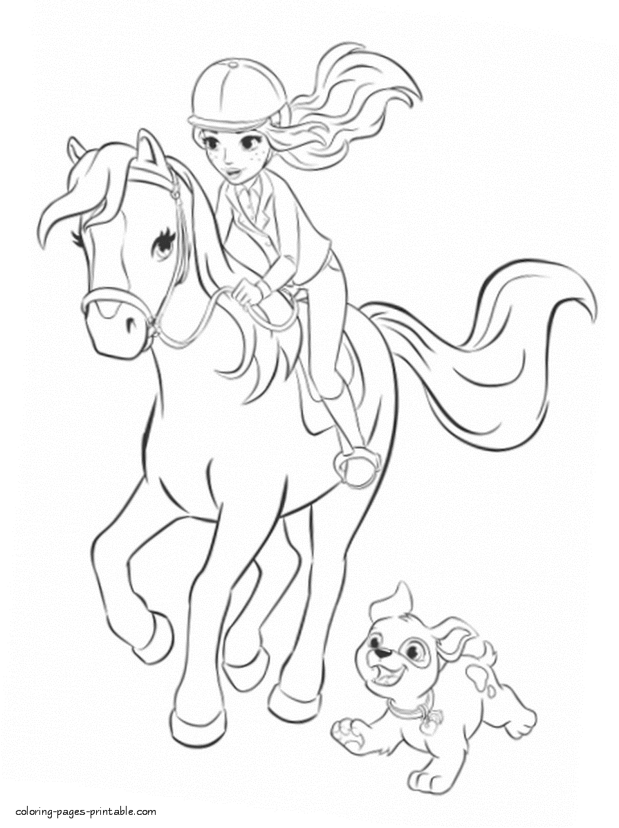 Mia riding a horse coloring page COLORINGPAGES