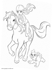 Mia riding a horse coloring page for girls