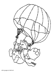 Free snowman Parachute coloring page
