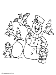 Snowman in the forest colouring pictures