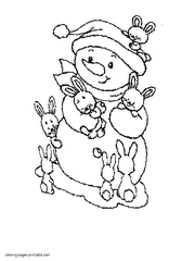 Snowman with the rabbits. Color it