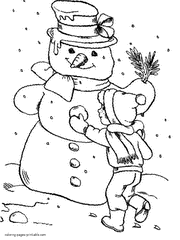 Snowman coloring sheets about winter season