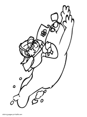 Sledging with Frosty the snowman. Free coloring pages