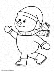 Snowman skates. Winter coloring page