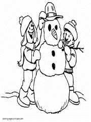 Coloring page of snowman making