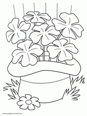 Shamrock in a hat coloring page. Spring holiday St. Patrick