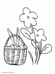 Spring coloring pages for kids printable. Basket and bunny
