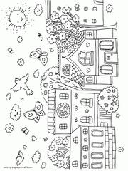 Coloring pages for spring. Town street