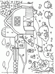 Farm yard animal coloring page. Lambs in spring