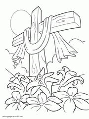 Easter Lilies and Cross coloring page for children