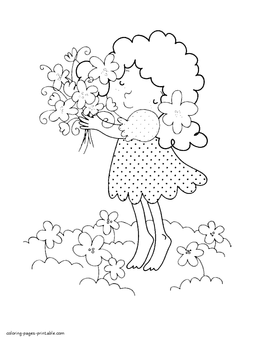 Girl with the bouquet of wild spring flowers || COLORING-PAGES ...