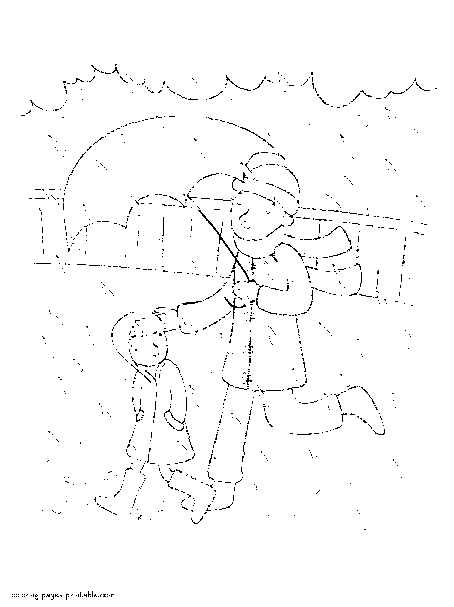 Weather coloring pages printable. Spring shower