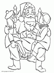 Coloring page - Santa with two kids