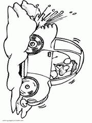 Angry driver in a snowdrift. Winter coloring pages