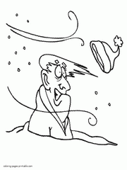 Winter weather coloring page. Strong wind