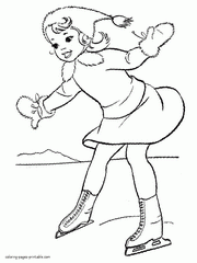 Ice skating. Winter printable coloring pages