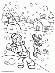 Winter fun coloring sheet to painting by children