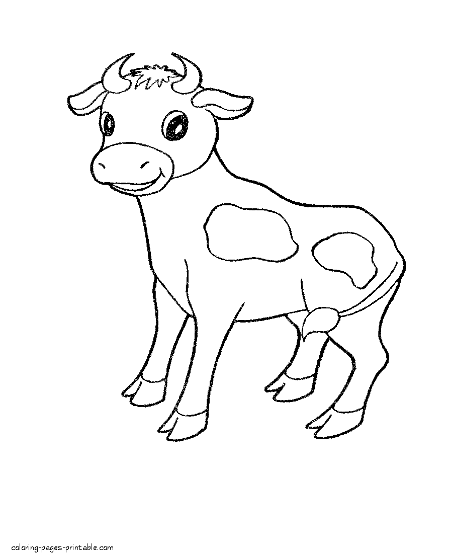 Cow - coloring for preschool of animals || COLORING-PAGES-PRINTABLE.COM