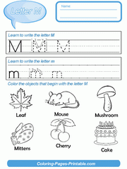 Alphabet Preschool coloring Pages. Letter M
