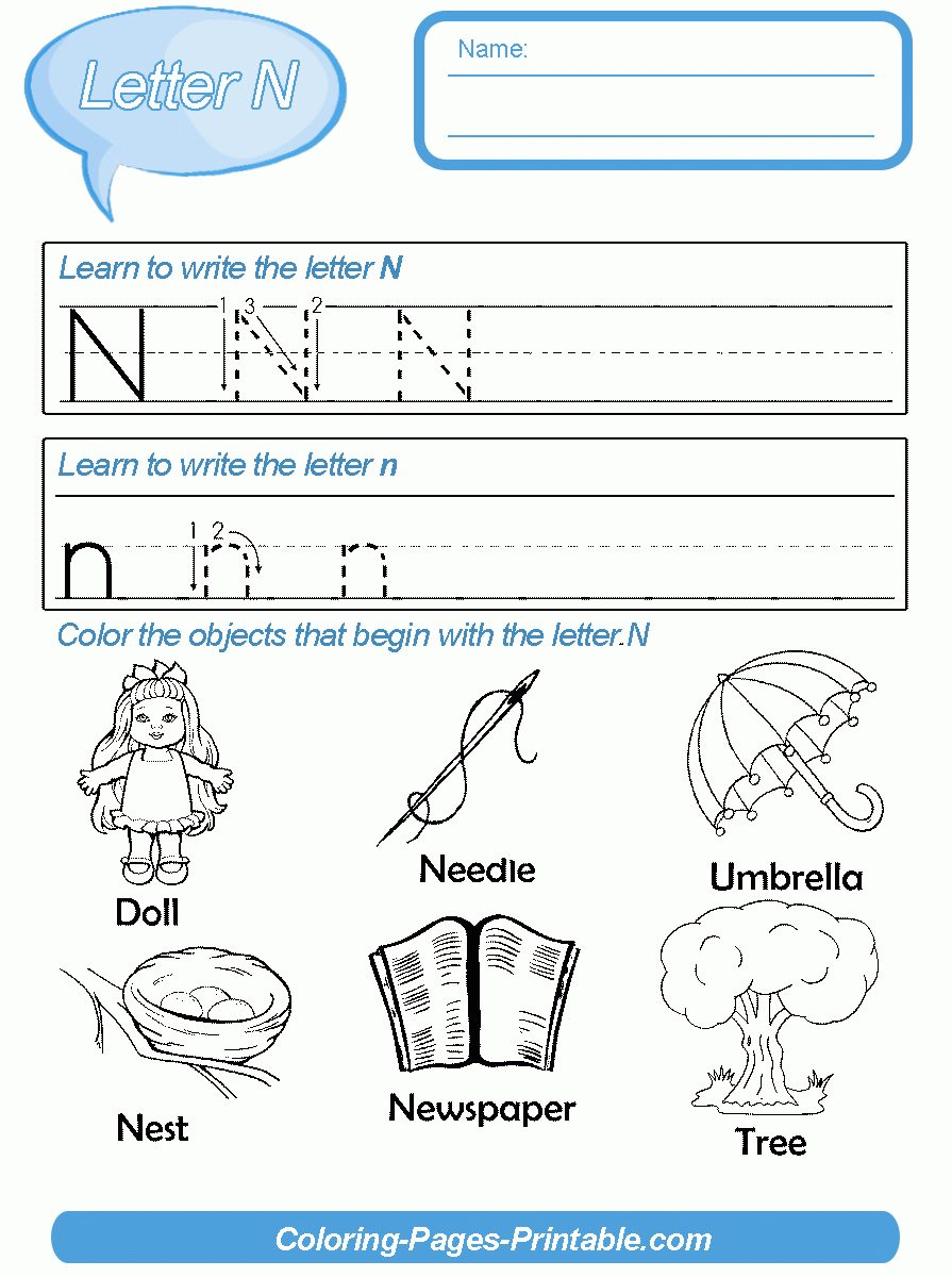 Preschool Worksheets Alphabet. Letter N