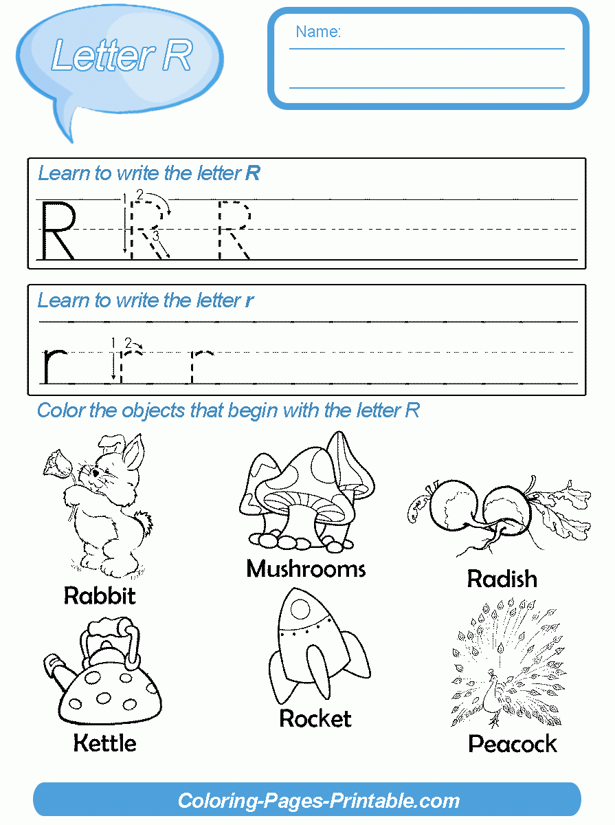 Coloring Pages With Letters For Kindergarteners. Letter R