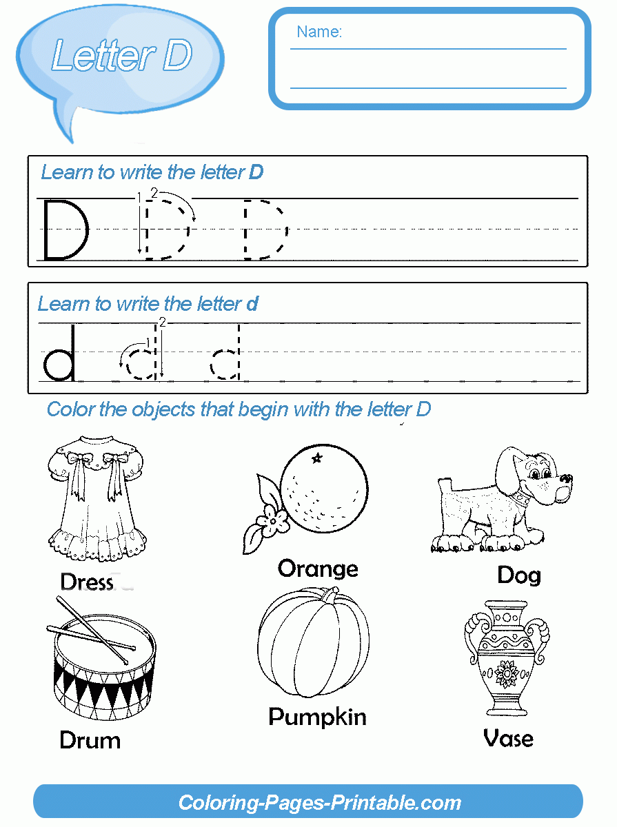 Letter Writing Practice For Kindergarten. Letter D