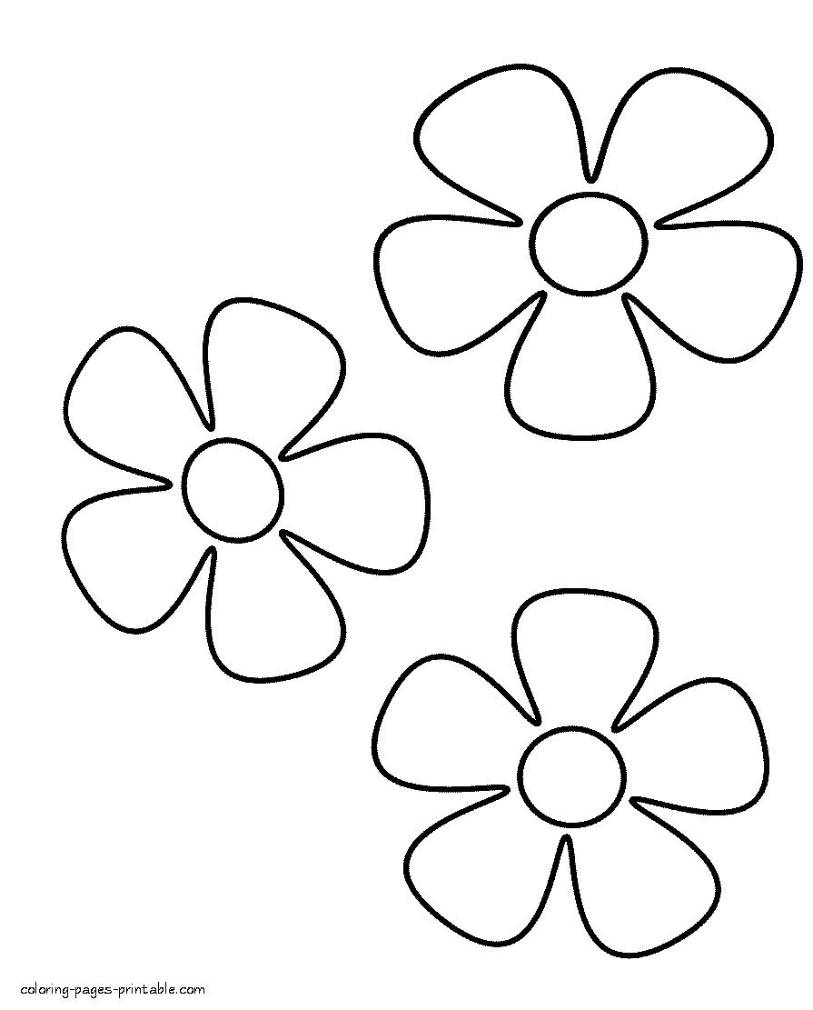 Three simple flowers to coloring at kindergarten by kids