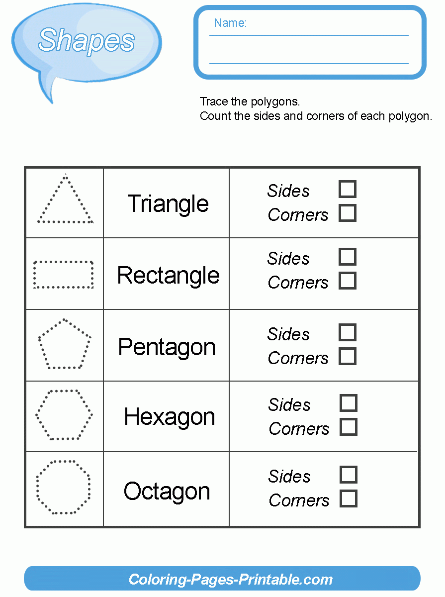 Free Printable Preschool Worksheets Tracing Shapes. Sides And Corners