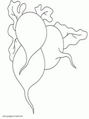 Fruits and veggies coloring pages. Red radish for printing sheet